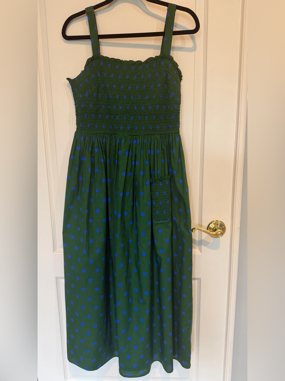 Anthropologie Pinnacle Smocked A-Line Midi Dress - Green with BluePolka Dots - M - Picture 5 of 9